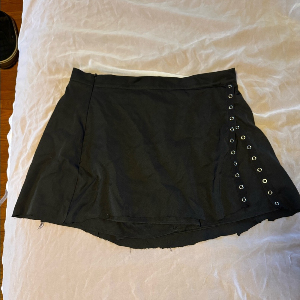 Cider Black Asymmetrical Skater Mini Skirt